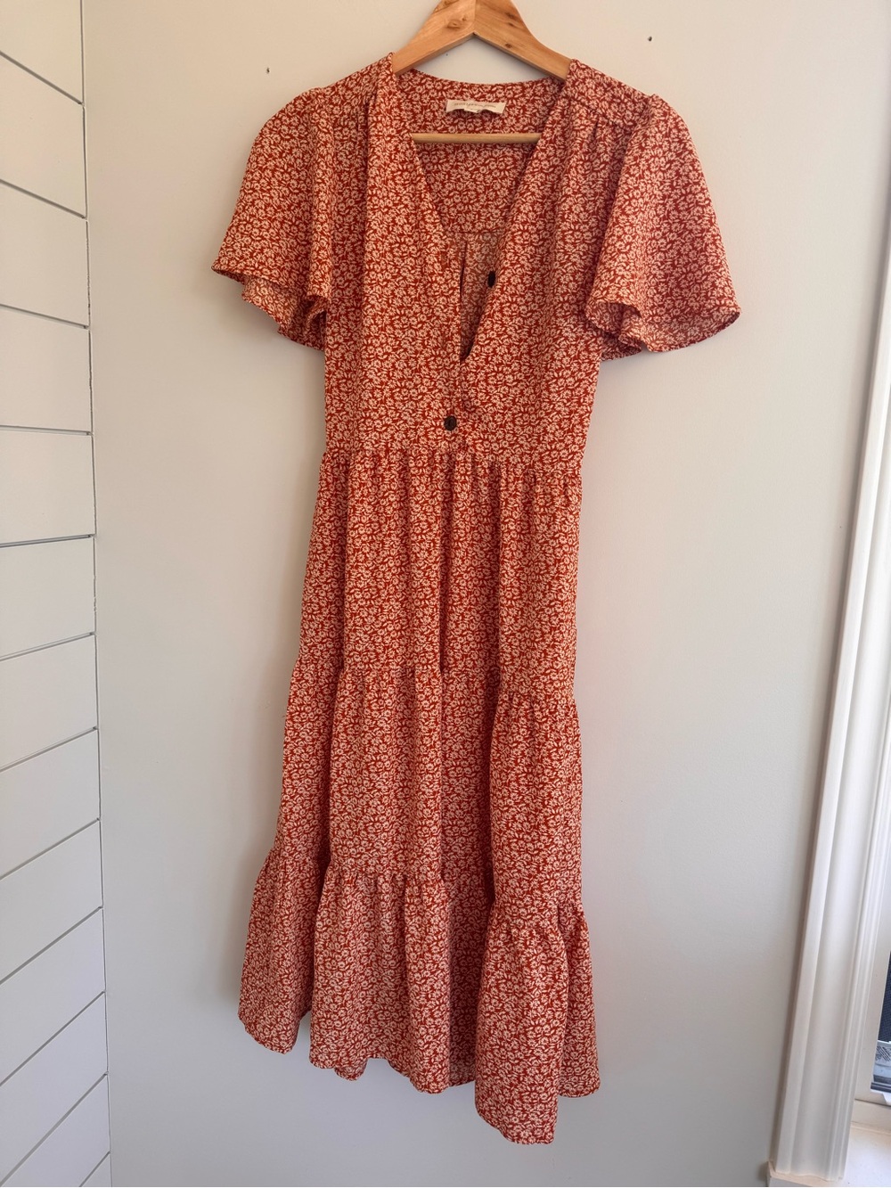 Monteau Rust Floral V-Neck Tunic Dress
